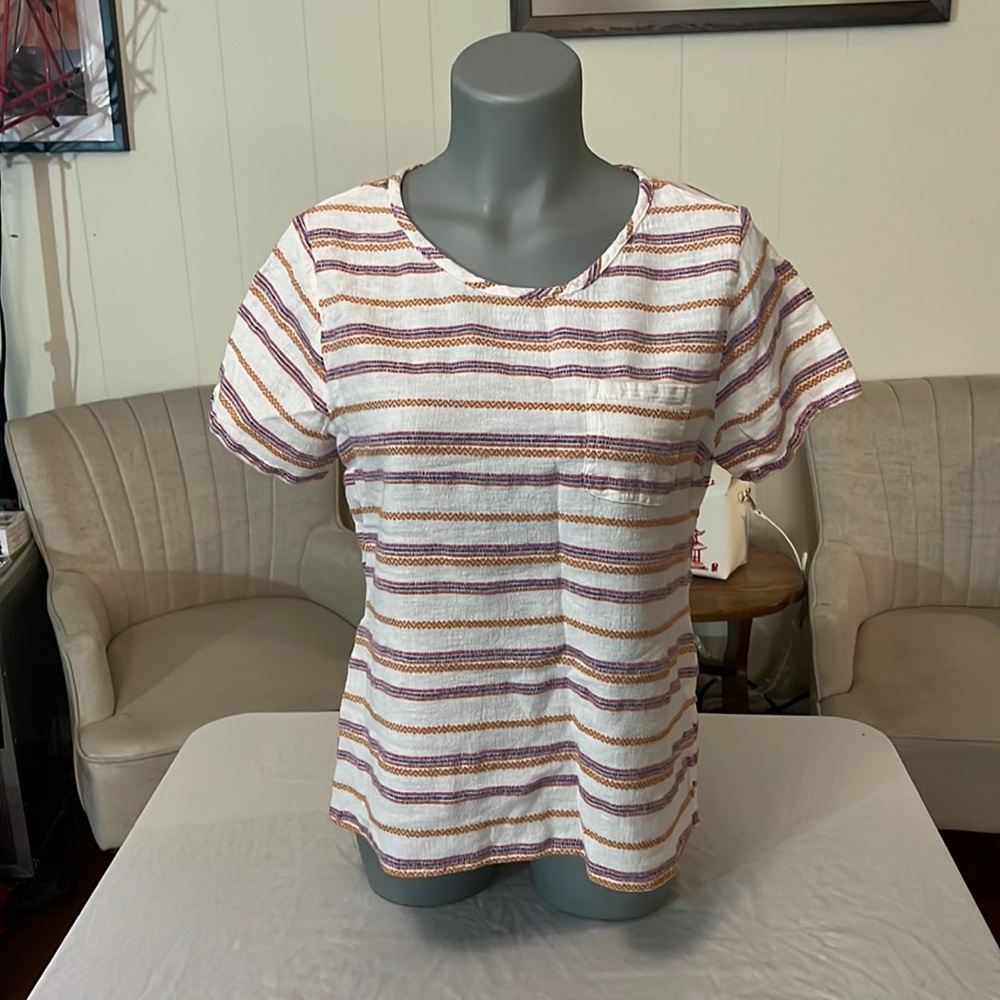 C&C California White Shirt with Multicolored Stripes in Size Medium